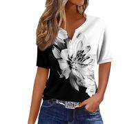 Vetement Femme Ete Chic Coupe Boheme Col V Boutonné Shirt Basique Tee Classique Casual Imprimé Floraux avec des Leggings Vetement Blouse Tee Shirt Femme Grande Taille,F101CL