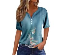 Vetement Femme Ete Chic Coupe Boheme Col V Boutonné Shirt Basique Tee Classique Casual Imprimé Floraux avec des Leggings Vetement Blouse Tee Shirt Femme Grande Taille