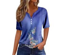 Vetement Femme Ete Chic Coupe Boheme Col V Boutonné Shirt Basique Tee Classique Casual Imprimé Floraux avec des Leggings Vetement Blouse Tee Shirt Femme Grande Taille