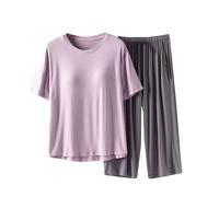 Vetement Femme Ete Deux Pièces Pijama Printemps Coton Loungewear Elegant Adulte Pas Cher Ensembles Pajamas Chemisier Manches Courtes Pantalon 3/4 Nuisette Blanc Ensemble Pyjama Femme Sexy Chic