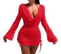 Vetement Femme Ete Maillot De Bain Short Womens Bathing Suits Solid Color Strap Sexy Bikini Set with Cover Up Dress Maillots Deux PièCes Femme Maillot De Bain 1 Sexy (Red, M)