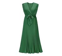 Vetement Femme Ete,Robes Maxi Pour Femmes Tempérament Slim Vert En Mousseline De Soie Froncé Col En V Volants Sans Manches Robes De Plage Été A-Line Swing Flowy Robe Évasée Pour Dames Filles,
