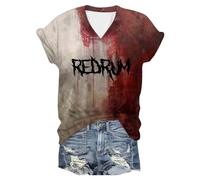 Vetement Femme Halloween, T Shirt Femme Col V Grande Taille À Manches Courtes Haut Bloody Éclaboussures De Sang Horreur Vampire Blood Déguisement Zombie Casual Blouse Confortable Tops