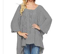 Vetement Femme Hiver Pull Pull De Marque Femme D Automne Et D Hiver pour Femmes Col Rond Version Lâche Cape Châle Convient pour Les De Vacances Gros Tunique Grey XXXL