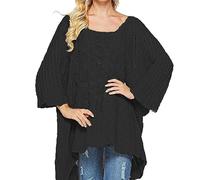 Vetement Femme Hiver Pull Pull De Marque Femme D Automne Et D Hiver pour Femmes Col Rond Version Lâche Cape Châle Convient pour Les De Vacances Gros Tunique Black XXXL