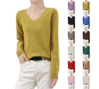 Vetement Femme,Pull Blanc Femme,Women's Winter Knitted Sweater Low Neck V Neck Warm Long Sleeved Solid Color Sweater en Cachemire (Yellow, XL)*