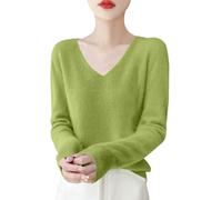 Vetement Femme,Pull Chaud,Women's Autumn and Winter New Line Pure Wool V Neck Solid Color Over Knitted Base Sweater s Légers pour Manches Longues (Green, XL)*