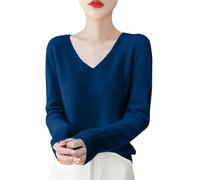 Vetement Femme,Pull Leopard Femme,Women's Autumn and Winter New Line Pure Wool V Neck Solid Color Over Knitted Base Sweater s Légers pour Manches Longues (Dark Blue, M)