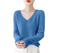 Vetement Femme,Pull Leopard Femme,Women's Autumn and Winter New Line Pure Wool V Neck Solid Color Over Knitted Base Sweater s Légers pour Manches Longues (Sky Blue, S)