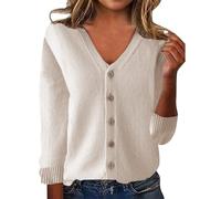 Vetement Femme,Pull Thermique Femme,Womens Cardigan Sweaters Button Down V Neck Knit Sweater Lightweight Comfy Open Front Cardigan Coats W/Pockets Chandails Blancs pour (Beige, L)*