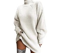 Vetement Femme,sous Pull Thermique Femme,Chandail à Manches Robe Solide Chandail lâche Hiver Chandail à col roulé Long Robes Midi Décontractées pour (Beige, L)