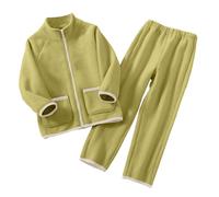 Vetement Fille Ensemble Pyjama réversible en Polaire pour Enfants Pyjamas doublés en Polaire pour garçons et Filles Vêtements d'intérieur épais l'automne/Hiver (Green, 4 5 Years)