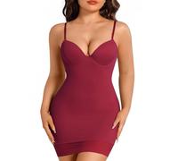Vêtement galbant sous une robe, sous-vêtement pour robes, gainant le corps, contrôle du ventre avec soutien-gorge intégré, Rouge, Medium