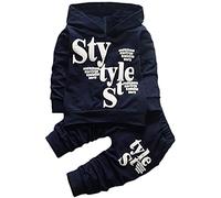 Vetement Garcon Hiver Pas Cher Ensemble Garcon Manteau Enfants garçon Chic Chemise bébé garçon Printemps Manche Longue Pull Haut Blouse t-Shirt Sweat à Capuche + Pantalon (Bleu, L/100(2-3 Ans))