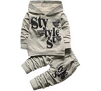 Vetement Garcon Hiver Pas Cher Ensemble Garcon Manteau Enfants garçon Chic Chemise bébé garçon Printemps Manche Longue Pull Haut Blouse t-Shirt Sweat à Capuche + Pantalon (Gris, L/100(2-3 Ans))
