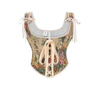 Vetement Gothique Corset Femme Bustier Femmes Français Avant Sangle Rétro Peinture à L Huile Imprimé Sangle Pliant Gilet Corset Ventre Plat Top Noir Pirate Khaki XXL