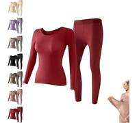 Vêtement intérieur thermique élastique sans couture, sous-vêtements thermiques sans couture ultra fins pour femme, ensemble respirant et antistatique, Rouge, XL(60-80kg)