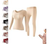 Vêtement intérieur thermique élastique sans couture, sous-vêtements thermiques sans couture ultra fins pour femme, ensemble respirant et antistatique, chair, XL(60-80kg)
