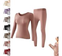 Vêtement intérieur thermique élastique sans couture, sous-vêtements thermiques sans couture ultra fins pour femme, ensemble respirant et antistatique, rose, L(40-60kg)