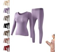 Vêtement intérieur thermique élastique sans couture, sous-vêtements thermiques sans couture ultra fins pour femme, ensemble respirant et antistatique, violet, XL(60-80kg)