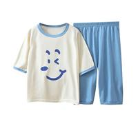 Vêtement Maison Manches Sept Huitièmes Garçon Fille Pyjama Été Léger Moyenne Grande Taille Climatiseur Enfant Décontracté Confortable Deux Pièces(Sky Blue, 2-3Years)
