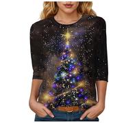 Vêtement Manches 3/4 Avec Imprimé De Noël Coton Extensible Vêtement Décontracté Confortable Coupe Ample Le Haut Confortable Pour Une Soirée Cocooning En Hiver Ou Un Look Décontracté Pour Noël