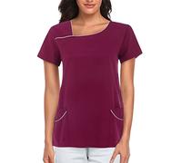 Vetement Medicale Femme,Haut de Infirmière Travail à Manches Courtes, Femme Vête de Travail avec Poches Infirmière Blouse de Travail Col en V Vête de Laboratoire Tops Soignant Uniforme de Travail