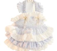 Vêtement pour chien - Robe Lolita douce pour chiens, chats, petits nœuds et fleurs - Imprimé floral - Accessoires d'été tendance pour fille - Taille XL - Bleu