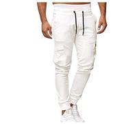 Vetement Sport Homme Multipoches Pantalon Travail Chantier Extensible Grande Taille Bas Jogging Pantalon de Travail Cargo avec Cordon Coulissant Pantalons de Sport Homme Blanc XL