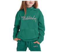 Vêtement Sweat à Capuche Enfant Imprimé Noeud Papillon Décontracté Confortable Quotidien Haut Pantalon Deux Pièces Corsage(Dark Green, 10-11 Years)