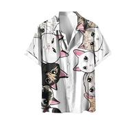 Vetement T Shirt Homme Manches Courtes Été Mode Chat Mignon Design Graphique Coton Respirant Haut Décontracté Streetwear Short Chemise Sweat Shirt Homme Musculation T Anti UV (White, XXXL)