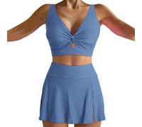 Vetement Vintage Femme Bikini Transbronzant Women's Sexy Resort Beach Bikini with Breast Without Brackets Maillot de Bain 2 Pieces Femme Maillot 2 Pieces (Light Blue S)