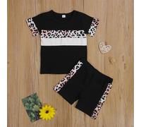 Vêtements À La Mode Pour Nouveau Né Fille, Pull À Manches Courtes, T Shirt, Hauts Léopard, Short Patchwork, Boutons, 2 Pièces, Vêtements D'été