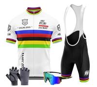 Vêtements à Manches Courtes Combinaison Cyclisme Homme Été Complet Ensemble+Short 9D Gel Rembourré avec Bretelles MTB+Gants, Lunettes de Cyclisme, Typ-1, M