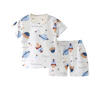 Vêtements à Manches Courtes pour Enfants, garçons et Filles, imprimés de Dessins animés, Hauts et Shorts, Tenues Salopette Short Garçons Ensemble Garçons 5 Ans Printemps (Light Blue, 2-3 Years)