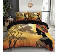 Vêtements africains Parure de lit Réversible 220x240cm Housse de Couette Village Africain avec Fermeture Éclair et 2 Taie d'oreiller 65x65 cm, pour lit 1 Personnes