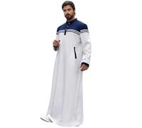 Vêtements arabes pour homme musulman caftan Abaya Robe Col montant Thobe Arabe Prière Serment Islamique Du Moyen-Orient Vêtements de prière Imprimé Manches Longues Tuniques rétro, O bleu., XL