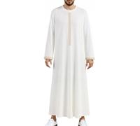 Vêtements arabes pour hommes ethnique musulmane Abaya Vêtements de prière pour hommes Broderie Thobe islamique Dubaï Moyen-Orient Thobe Classique Coupe droite Robe musulmane Robe de prière, S blanc