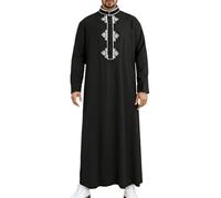 Vêtements arabes pour hommes ethnique musulmane Abaya Vêtements de prière pour hommes Broderie Thobe islamique Dubaï Moyen-Orient Thobe Classique Coupe droite Robe musulmane Robe de prière, P noir., L