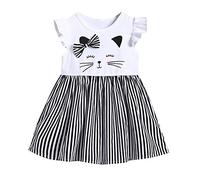 VêTements BéBé Fille D'éTé Walaka Nouveau-Né 0 à 3 Ans sans Manches Chat Imprimé Rayé De Robe VêTements / 2Pc