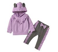 Vêtements Bébé Fille Naissance 0-24 Mois Hiver Pas Cher a la Mode Jogging Bébé Fille Automne Ensemble Tenue Habit Bébé Fille Sweat À Capuche Volant Pull Manche Longue + Pantalon (6-12 mois, Violet)