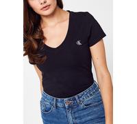 T-shirt femmes Calvin Klein Jeans CK EMBROIDERY STRETCH V-NECK Noir EU M