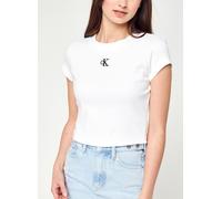 Calvin Klein T-Shirt Manches Courtes Femme CK Rib Baby Tee Court, Blanc (Bright White), XS