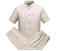 Vêtements chinois traditionnels d'été pour hommes costumes en lin Tang costume haut pantalon ensembles vêtements orientaux costumes d'entraînement pasteur costumes, jaune, M