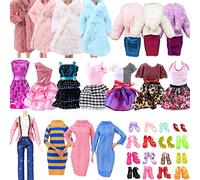 Vêtements compatibles avec Barbie, 3 Jupes Tendance 1 Pull 1 Manteau d'hiver 1 Manteau en Fourrure 1 Ensemble de vêtements et 10 Paires de Chaussures pour poupée de 11,5 Pouce ( Non Poupée)