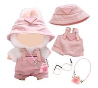 Vêtements compatibles avec Labubu poupées - Combinaison avec Bretelles réglables - Bonnet - Lunettes - Sac à Fleurs pour Les Mini poupées en Peluche de 17 cm - Non Inclus dans la Livraison - Rose