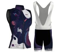 Vêtements Cyclisme Femme Été,Maillot de Velo VTT Tenue de Cycliste sans Manches MTB Gilet et Cuissard à Bretelle avec 9D Coussin Gel,Ensemble Combinaisons de Cycling Respirant Séchage Rapide(4,3XL)