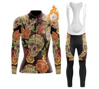 Vêtements Cyclisme Femme Hiver Maillot Velo VTT en Polaire Thermique,Tenue Cycliste Jersey Manche Longue et Pantalon à Bretelle avec 19D Coussin Gel,Ensemble Combinaisons de Cycling Respirant(10,XL)