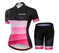 Vêtements Cyclisme Femme Tenue Cycliste Été,Maillot de Velo VTT Manche Courte MTB Jerseys et Cuissard à Bretelle avec 19D Coussin Gel,Ensemble Combinaisons de Cycling Respirant Séchage Rapide(16,M)