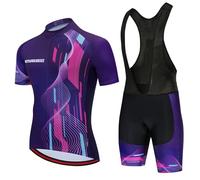 Vêtements Cyclisme Homme Été Maillot de Velo VTT Manche Courte,Tenue Cycliste MTB Jerseys et Cuissard à Bretelle avec 19D Coussin Gel,Ensemble Combinaisons de Cycling Respirant Séchage Rapide(4,L)